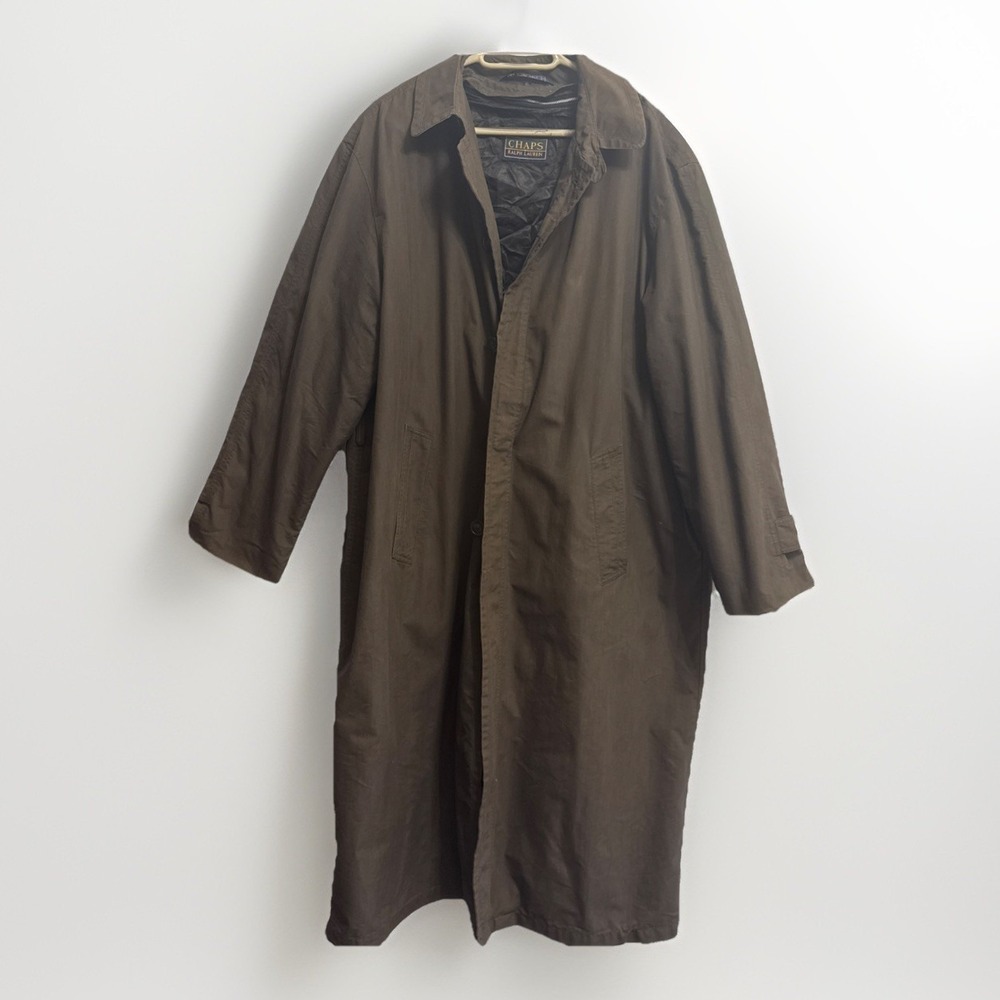 Ralph Lauren VINTAGE Chaps Lined Men's 46L Trench Coat Olive Green/Brown VTG